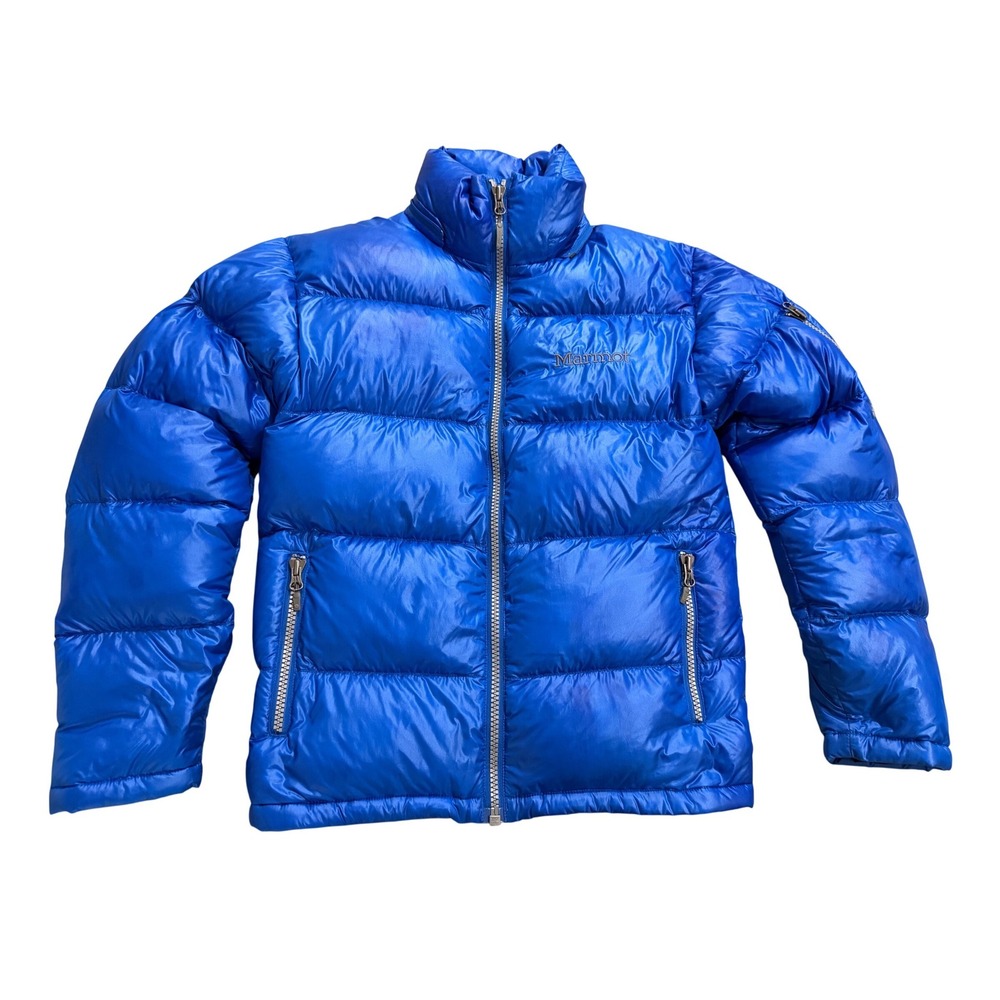 Marmot Puffer Jacket Mens S Blue Down Insulated Quilted Full Zip Outdoor